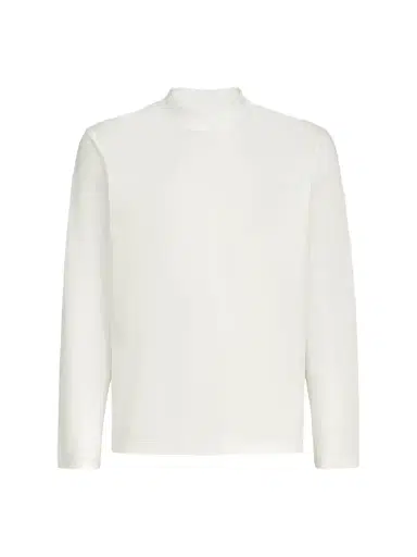 Brunello Cucinelli Men's Cotton Jersey Long Sleeve Mock Neck T-Shirt - Off White | Thumbnail 1 Brunello Cucinelli Men's Cotton Jersey Long Sleeve Mock Neck T-Shirt - Off White | Thumbnail 1