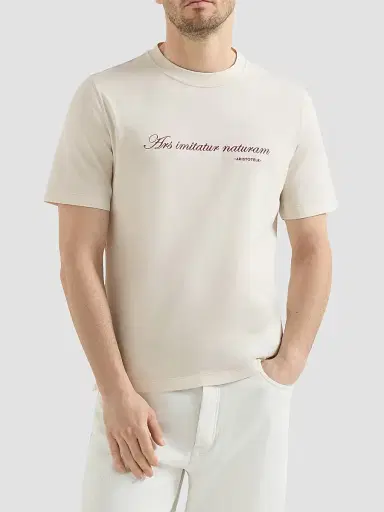 Brunello Cucinelli Men's Cotton Jersey Crew-Neck T-Shirt with Embroidery - Off White | Thumbnail 2 Brunello Cucinelli Men's Cotton Jersey Crew-Neck T-Shirt with Embroidery - Off White | Thumbnail 2