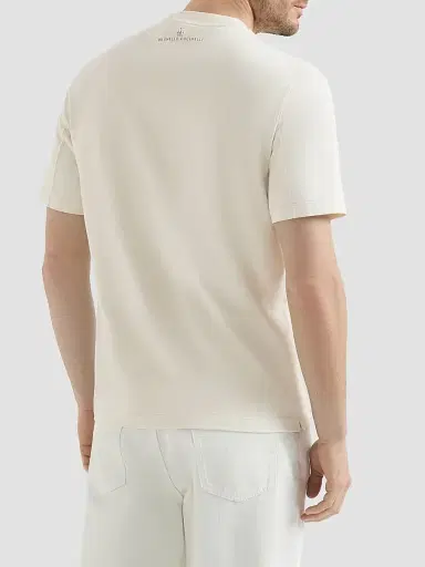 Brunello Cucinelli Men's Cotton Jersey Crew-Neck T-Shirt with Embroidery - Off White | Thumbnail 3 Brunello Cucinelli Men's Cotton Jersey Crew-Neck T-Shirt with Embroidery - Off White | Thumbnail 3