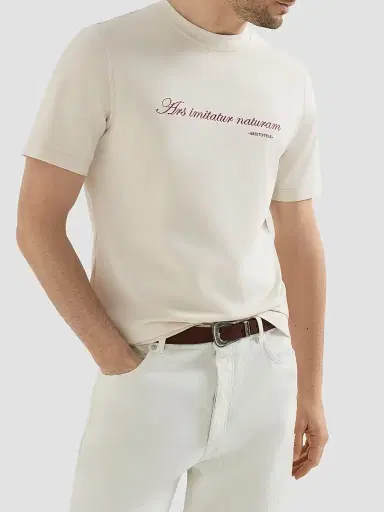 Brunello Cucinelli Men's Cotton Jersey Crew-Neck T-Shirt with Embroidery - Off White | Thumbnail 4 Brunello Cucinelli Men's Cotton Jersey Crew-Neck T-Shirt with Embroidery - Off White | Thumbnail 4