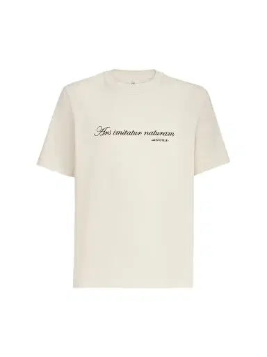 Brunello Cucinelli Men's Cotton Jersey Crew-Neck T-Shirt with Embroidery - Off White | Thumbnail 1 Brunello Cucinelli Men's Cotton Jersey Crew-Neck T-Shirt with Embroidery - Off White | Thumbnail 1