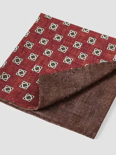 Brunello Cucinelli Men's Silk Geometric Pattern Pocket Square - Burned | Thumbnail 2 Brunello Cucinelli Men's Silk Geometric Pattern Pocket Square - Burned | Thumbnail 2