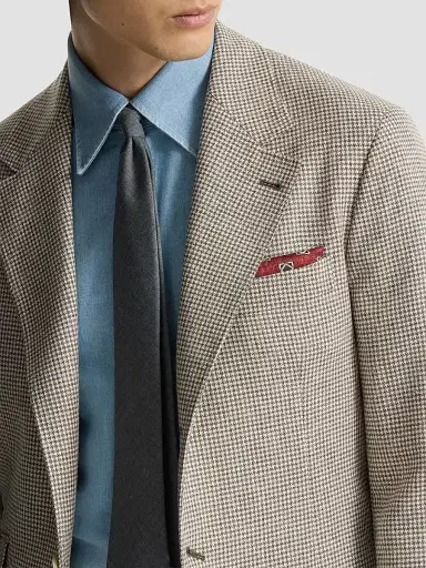 Brunello Cucinelli Men's Silk Geometric Pattern Pocket Square - Burned | Thumbnail 3 Brunello Cucinelli Men's Silk Geometric Pattern Pocket Square - Burned | Thumbnail 3