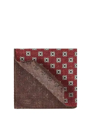 Brunello Cucinelli Men's Silk Geometric Pattern Pocket Square - Burned | Thumbnail 1 Brunello Cucinelli Men's Silk Geometric Pattern Pocket Square - Burned | Thumbnail 1