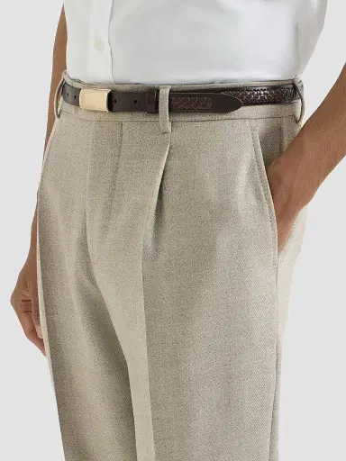 Brunello Cucinelli Men's Virgin Wool Mouliné Twill Trousers with Pleats - Beige | Thumbnail 6 Brunello Cucinelli Men's Virgin Wool Mouliné Twill Trousers with Pleats - Beige | Thumbnail 6