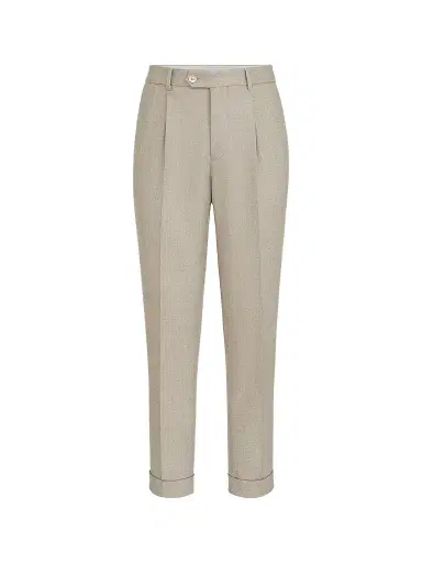 Brunello Cucinelli Men's Virgin Wool Mouliné Twill Trousers with Pleats - Beige | Thumbnail 1 Brunello Cucinelli Men's Virgin Wool Mouliné Twill Trousers with Pleats - Beige | Thumbnail 1