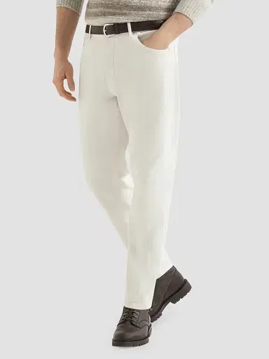 Brunello Cucinelli Men's Garment-Dyed Comfort Denim Five-Pocket Jeans - White | Thumbnail 2 Brunello Cucinelli Men's Garment-Dyed Comfort Denim Five-Pocket Jeans - White | Thumbnail 2