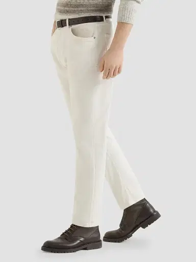Brunello Cucinelli Men's Garment-Dyed Comfort Denim Five-Pocket Jeans - White | Thumbnail 3 Brunello Cucinelli Men's Garment-Dyed Comfort Denim Five-Pocket Jeans - White | Thumbnail 3