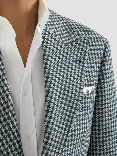 Brunello Cucinelli Men's Cashmere Macro Houndstooth Tailor Blazer with Peak Lapels - Navy Blue - Size 48 | Thumbnail 6 Brunello Cucinelli Men's Cashmere Macro Houndstooth Tailor Blazer with Peak Lapels - Navy Blue - Size 48 | Thumbnail 6