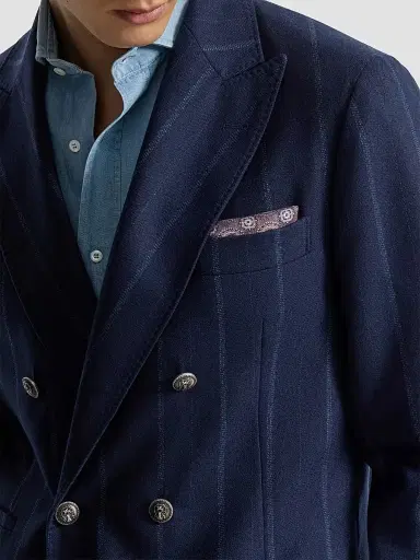 Brunello Cucinelli Men's Silk Pocket Square with Medallion Design - Blueberry | Thumbnail 3 Brunello Cucinelli Men's Silk Pocket Square with Medallion Design - Blueberry | Thumbnail 3