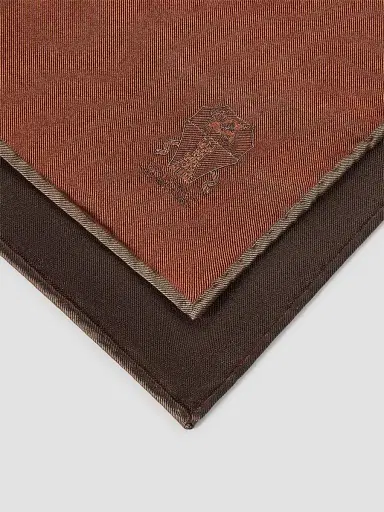 Brunello Cucinelli Men's Silk Pocket Square with Printed Logo - Burned | Thumbnail 3 Brunello Cucinelli Men's Silk Pocket Square with Printed Logo - Burned | Thumbnail 3