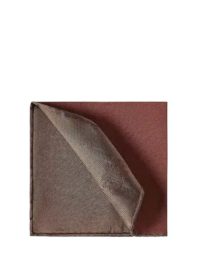 Brunello Cucinelli Men's Silk Pocket Square with Printed Logo - Burned | Thumbnail 1 Brunello Cucinelli Men's Silk Pocket Square with Printed Logo - Burned | Thumbnail 1