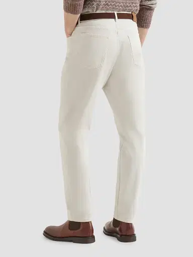 Brunello Cucinelli Men's Garment-Dyed Denim Iconic Fit Five-Pocket Jeans - White | Thumbnail 4 Brunello Cucinelli Men's Garment-Dyed Denim Iconic Fit Five-Pocket Jeans - White | Thumbnail 4