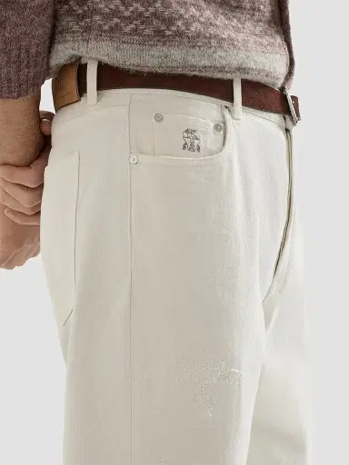 Brunello Cucinelli Men's Garment-Dyed Denim Iconic Fit Five-Pocket Jeans - White | Thumbnail 5 Brunello Cucinelli Men's Garment-Dyed Denim Iconic Fit Five-Pocket Jeans - White | Thumbnail 5