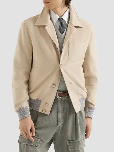 Brunello Cucinelli Men's Lightweight Virgin Wool Cloth Outerwear Jacket | Thumbnail 2 Brunello Cucinelli Men's Lightweight Virgin Wool Cloth Outerwear Jacket | Thumbnail 2
