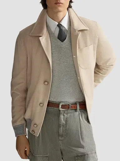 Brunello Cucinelli Men's Lightweight Virgin Wool Cloth Outerwear Jacket | Thumbnail 4 Brunello Cucinelli Men's Lightweight Virgin Wool Cloth Outerwear Jacket | Thumbnail 4