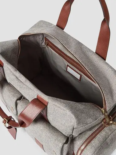 Brunello Cucinelli Men's Wool, Alpaca and Cashmere Flannel Leisure Bag - Medium Grey | Thumbnail 5 Brunello Cucinelli Men's Wool, Alpaca and Cashmere Flannel Leisure Bag - Medium Grey | Thumbnail 5