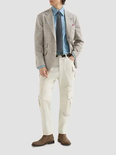 Brunello Cucinelli Men's Wool, Alpaca and Silk Houndstooth Deconstructed Cavallo Blazer - Stone Grey | Thumbnail 2 Brunello Cucinelli Men's Wool, Alpaca and Silk Houndstooth Deconstructed Cavallo Blazer - Stone Grey | Thumbnail 2