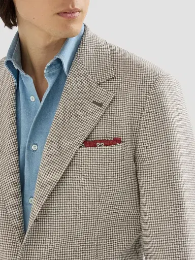 Brunello Cucinelli Men's Wool, Alpaca and Silk Houndstooth Deconstructed Cavallo Blazer - Stone Grey | Thumbnail 6 Brunello Cucinelli Men's Wool, Alpaca and Silk Houndstooth Deconstructed Cavallo Blazer - Stone Grey | Thumbnail 6