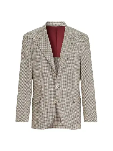 Brunello Cucinelli Men's Wool, Alpaca and Silk Houndstooth Deconstructed Cavallo Blazer - Stone Grey | Thumbnail 1 Brunello Cucinelli Men's Wool, Alpaca and Silk Houndstooth Deconstructed Cavallo Blazer - Stone Grey | Thumbnail 1