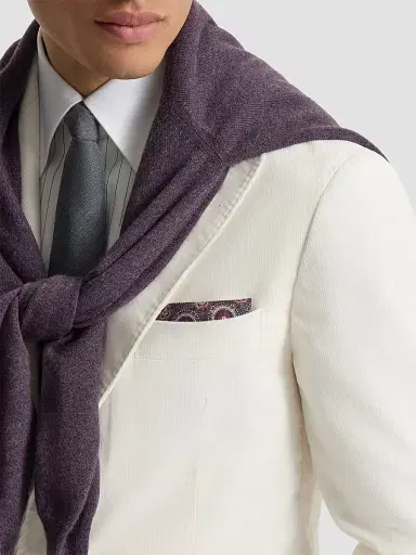 Brunello Cucinelli Men's Silk Pocket Square with Medallion Design - Anthracite | Thumbnail 3 Brunello Cucinelli Men's Silk Pocket Square with Medallion Design - Anthracite | Thumbnail 3