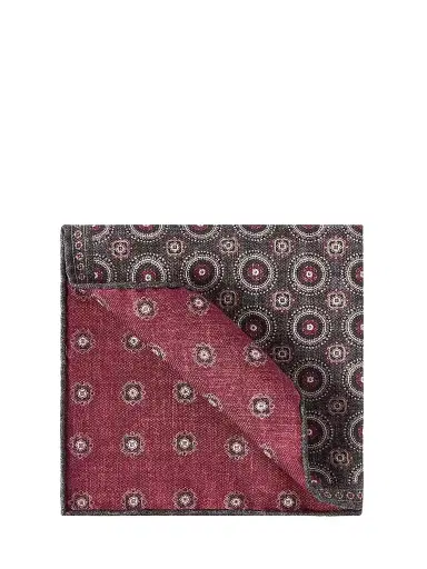 Brunello Cucinelli Men's Silk Pocket Square with Medallion Design - Anthracite | Thumbnail 1 Brunello Cucinelli Men's Silk Pocket Square with Medallion Design - Anthracite | Thumbnail 1