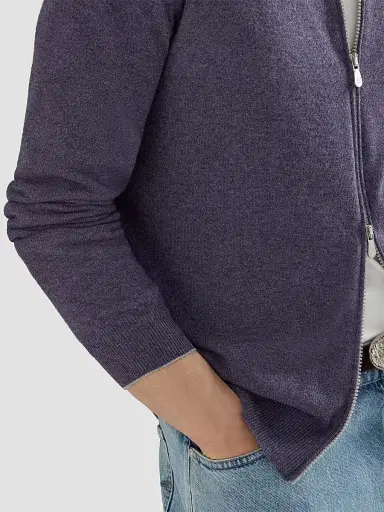 Brunello Cucinelli Men's Cashmere High-Neck Cardigan with Zipper - Purple | Thumbnail 6 Brunello Cucinelli Men's Cashmere High-Neck Cardigan with Zipper - Purple | Thumbnail 6