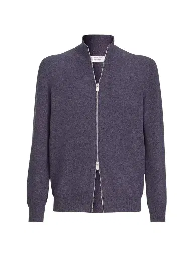 Brunello Cucinelli Men's Cashmere High-Neck Cardigan with Zipper - Purple | Thumbnail 1 Brunello Cucinelli Men's Cashmere High-Neck Cardigan with Zipper - Purple | Thumbnail 1