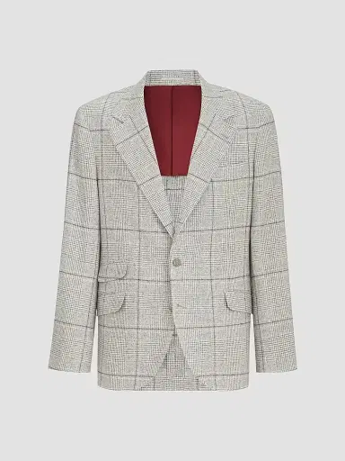 Brunello Cucinelli Men's Prince of Wales Flannel Deconstructed Cavallo Blazer - Grey | Thumbnail 2 Brunello Cucinelli Men's Prince of Wales Flannel Deconstructed Cavallo Blazer - Grey | Thumbnail 2