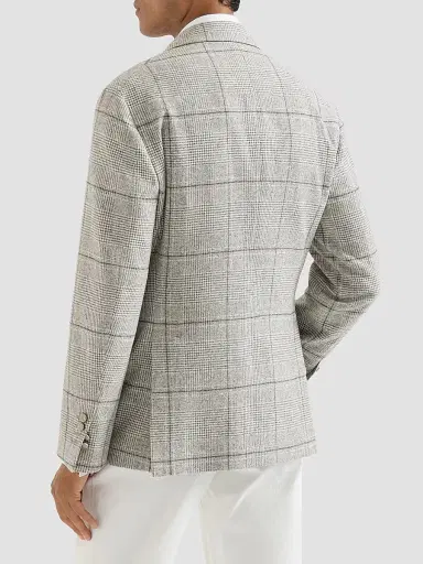 Brunello Cucinelli Men's Prince of Wales Flannel Deconstructed Cavallo Blazer - Grey | Thumbnail 4 Brunello Cucinelli Men's Prince of Wales Flannel Deconstructed Cavallo Blazer - Grey | Thumbnail 4