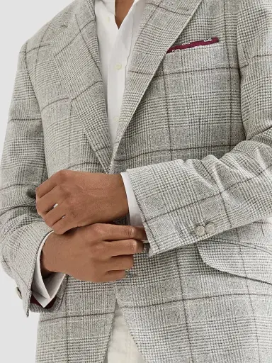 Brunello Cucinelli Men's Prince of Wales Flannel Deconstructed Cavallo Blazer - Grey | Thumbnail 5 Brunello Cucinelli Men's Prince of Wales Flannel Deconstructed Cavallo Blazer - Grey | Thumbnail 5
