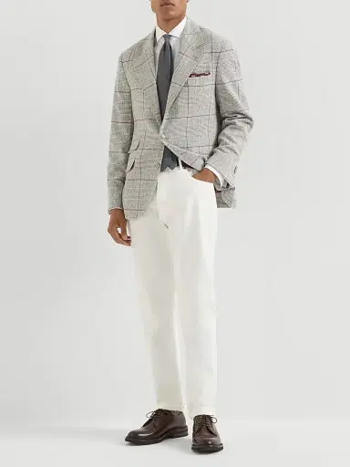 Brunello Cucinelli Men's Prince of Wales Flannel Deconstructed Cavallo Blazer - Grey | Thumbnail 6 Brunello Cucinelli Men's Prince of Wales Flannel Deconstructed Cavallo Blazer - Grey | Thumbnail 6