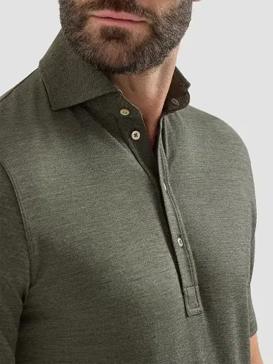 Brunello Cucinelli Men's Virgin Wool, Silk and Cotton Piqué Polo Shirt | Thumbnail 4 Brunello Cucinelli Men's Virgin Wool, Silk and Cotton Piqué Polo Shirt | Thumbnail 4