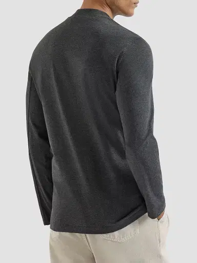 Brunello Cucinelli Men's Cotton Jersey Long Sleeve Mock Neck T-Shirt - Anthracite | Thumbnail 3 Brunello Cucinelli Men's Cotton Jersey Long Sleeve Mock Neck T-Shirt - Anthracite | Thumbnail 3
