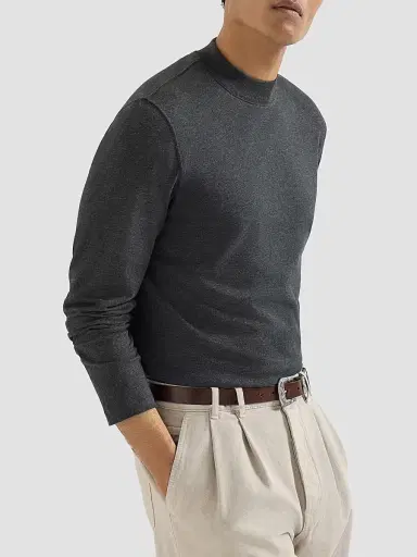 Brunello Cucinelli Men's Cotton Jersey Long Sleeve Mock Neck T-Shirt - Anthracite | Thumbnail 5 Brunello Cucinelli Men's Cotton Jersey Long Sleeve Mock Neck T-Shirt - Anthracite | Thumbnail 5