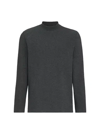 Brunello Cucinelli Men's Cotton Jersey Long Sleeve Mock Neck T-Shirt - Anthracite | Thumbnail 1 Brunello Cucinelli Men's Cotton Jersey Long Sleeve Mock Neck T-Shirt - Anthracite | Thumbnail 1