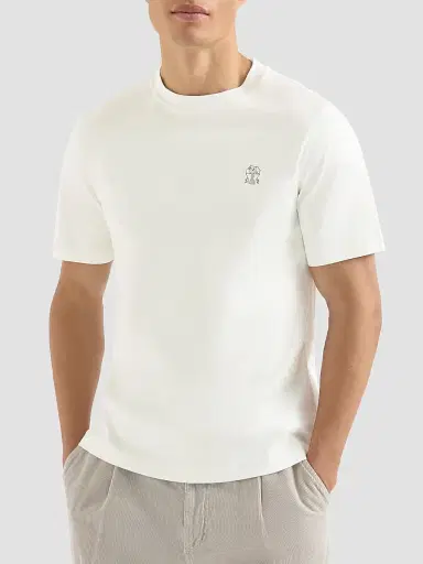 Brunello Cucinelli Men's Cotton Jersey Crew-Neck T-Shirt - Off White | Thumbnail 2 Brunello Cucinelli Men's Cotton Jersey Crew-Neck T-Shirt - Off White | Thumbnail 2
