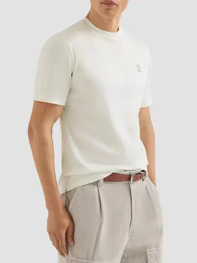Brunello Cucinelli Men's Cotton Jersey Crew-Neck T-Shirt - Off White | Thumbnail 3 Brunello Cucinelli Men's Cotton Jersey Crew-Neck T-Shirt - Off White | Thumbnail 3