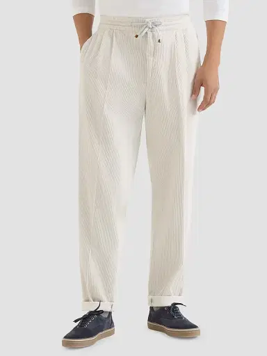 Brunello Cucinelli Men's Garment-Dyed Trousers in Cotton Corduroy - Off White | Thumbnail 2 Brunello Cucinelli Men's Garment-Dyed Trousers in Cotton Corduroy - Off White | Thumbnail 2