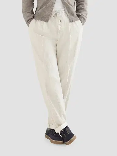 Brunello Cucinelli Men's Garment-Dyed Trousers in Cotton Corduroy - Off White | Thumbnail 4 Brunello Cucinelli Men's Garment-Dyed Trousers in Cotton Corduroy - Off White | Thumbnail 4