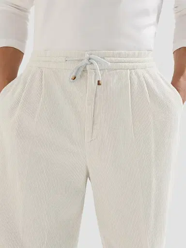 Brunello Cucinelli Men's Garment-Dyed Trousers in Cotton Corduroy - Off White | Thumbnail 5 Brunello Cucinelli Men's Garment-Dyed Trousers in Cotton Corduroy - Off White | Thumbnail 5