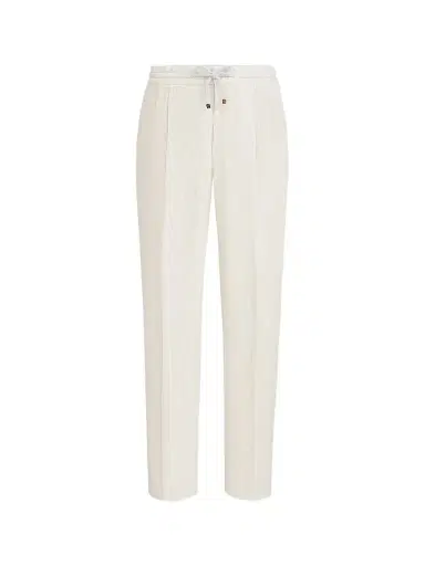 Brunello Cucinelli Men's Garment-Dyed Trousers in Cotton Corduroy - Off White | Thumbnail 1 Brunello Cucinelli Men's Garment-Dyed Trousers in Cotton Corduroy - Off White | Thumbnail 1