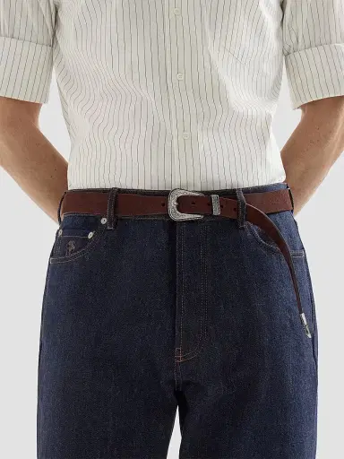 Brunello Cucinelli Men's Reversed Leather Belt with Tip - Brown - Size 36 | Thumbnail 2 Brunello Cucinelli Men's Reversed Leather Belt with Tip - Brown - Size 36 | Thumbnail 2