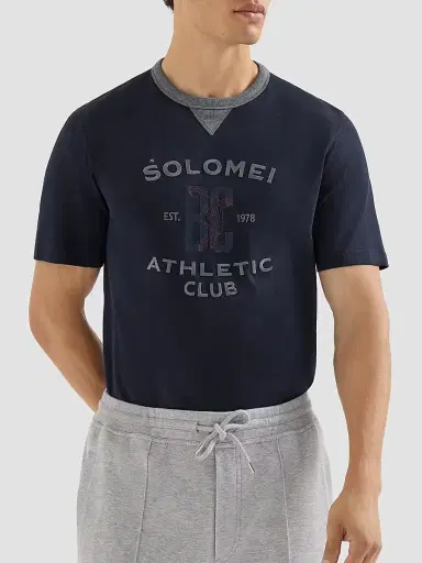 Brunello Cucinelli Men's Cotton Jersey Crew-Neck T-Shirt with Print - Cobalt | Thumbnail 4 Brunello Cucinelli Men's Cotton Jersey Crew-Neck T-Shirt with Print - Cobalt | Thumbnail 4