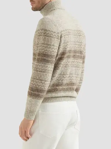 Brunello Cucinelli Men's Alpaca, Cashmere and Wool Nordic Jacquard Turtleneck Sweater - Chestnut - Size 44 | Thumbnail 4 Brunello Cucinelli Men's Alpaca, Cashmere and Wool Nordic Jacquard Turtleneck Sweater - Chestnut - Size 44 | Thumbnail 4