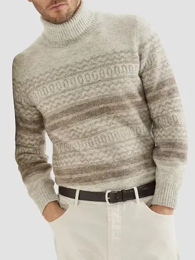 Brunello Cucinelli Men's Alpaca, Cashmere and Wool Nordic Jacquard Turtleneck Sweater - Chestnut - Size 44 | Thumbnail 5 Brunello Cucinelli Men's Alpaca, Cashmere and Wool Nordic Jacquard Turtleneck Sweater - Chestnut - Size 44 | Thumbnail 5