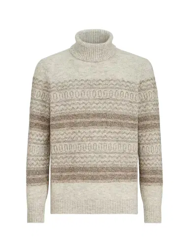 Brunello Cucinelli Men's Alpaca, Cashmere and Wool Nordic Jacquard Turtleneck Sweater - Chestnut - Size 44 | Thumbnail 1 Brunello Cucinelli Men's Alpaca, Cashmere and Wool Nordic Jacquard Turtleneck Sweater - Chestnut - Size 44 | Thumbnail 1