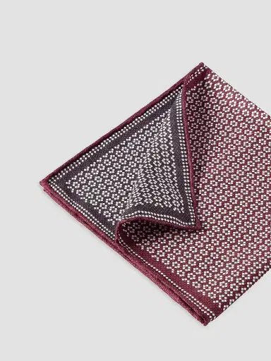 Brunello Cucinelli Men's Silk Geometric Pattern Pocket Square - Burgundy | Thumbnail 2 Brunello Cucinelli Men's Silk Geometric Pattern Pocket Square - Burgundy | Thumbnail 2