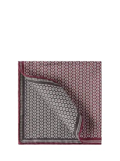 Brunello Cucinelli Men's Silk Geometric Pattern Pocket Square - Burgundy | Thumbnail 1 Brunello Cucinelli Men's Silk Geometric Pattern Pocket Square - Burgundy | Thumbnail 1