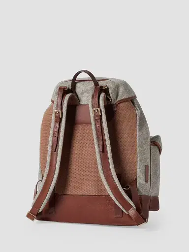 Brunello Cucinelli Men's Wool, Alpaca and Cashmere Flannel Field Backpack - Medium Grey | Thumbnail 2 Brunello Cucinelli Men's Wool, Alpaca and Cashmere Flannel Field Backpack - Medium Grey | Thumbnail 2